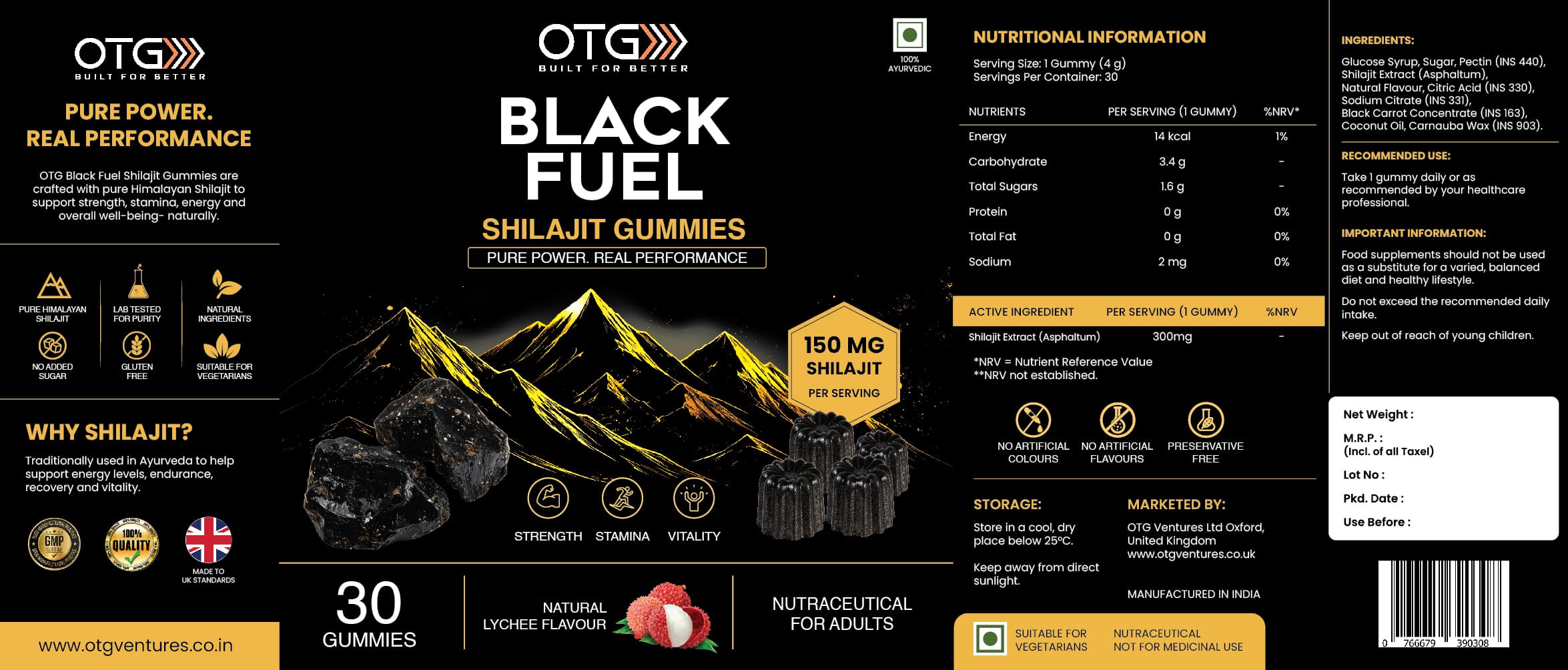 OTG Black Fuel shilajit gummies packaging artwork
